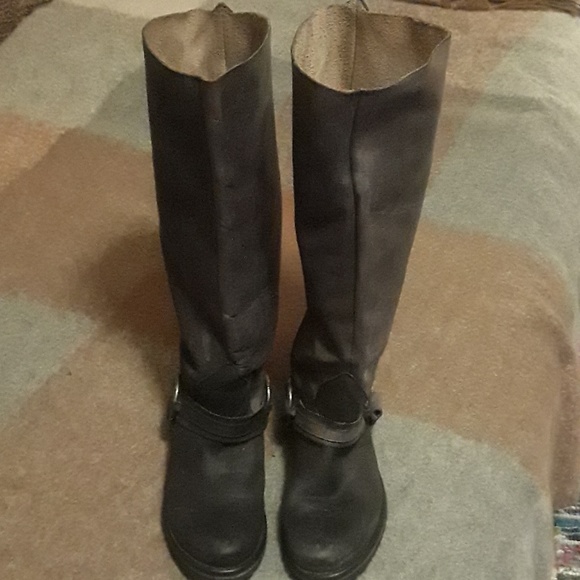 distressed knee high boots